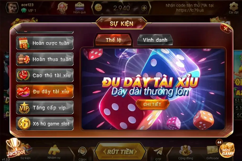 Sự kiện Đu Dây Tài Xỉu LC79 – dây thắng/thua càng dài thưởng càng lớn, xếp hạng top ngày, trả thưởng 12h trưa