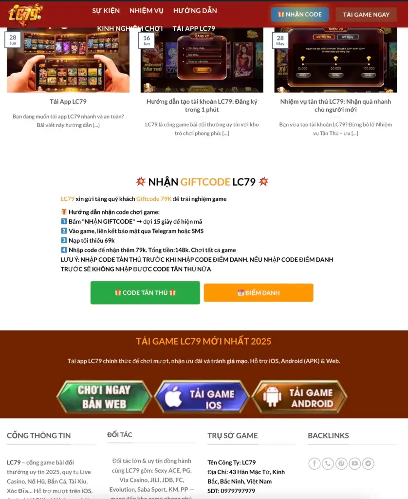 Hướng dẫn nhận code điểm danh LC79 trên trang lc79.buzz: bấm “Nhận code → Code điểm danh”, chờ 60s hiện mã, sao chép và dán vào mục Giftcode trong game (yêu cầu nạp 35K/ngày, 1 tài khoản/1 code).