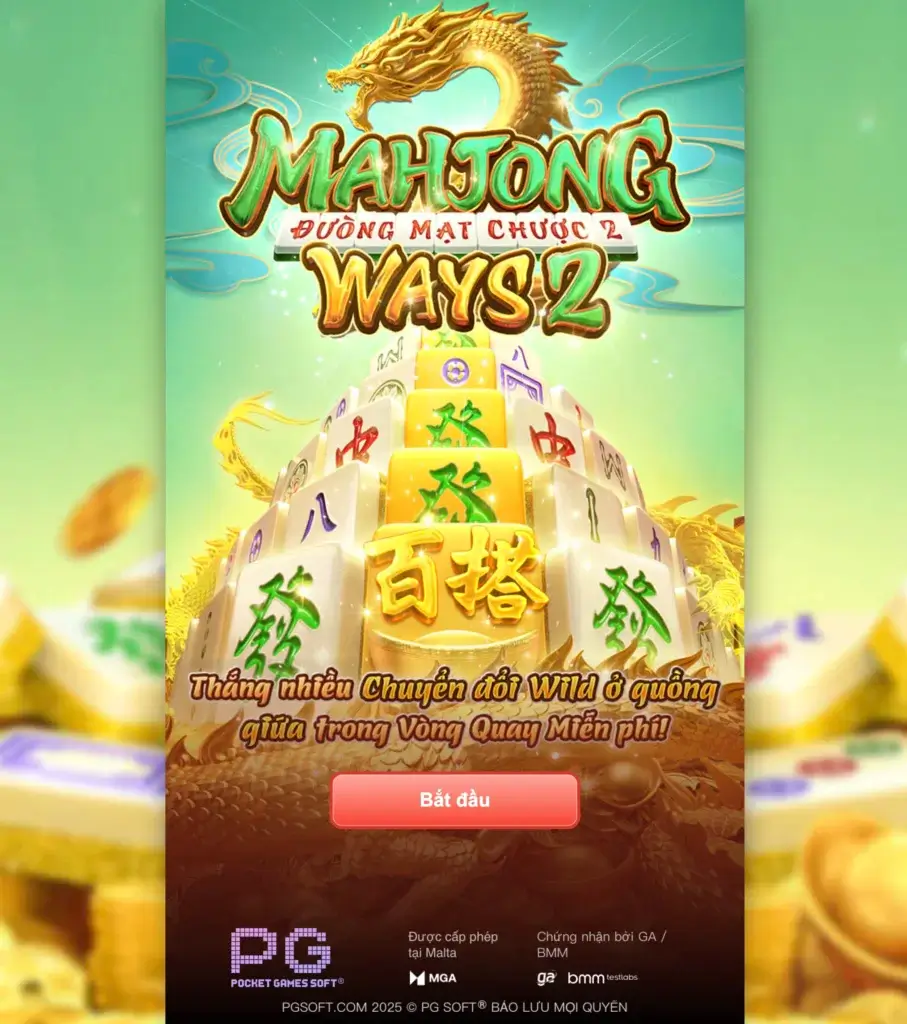 Banner slot Đường Mạt Chược 2 (Mahjong Ways 2) của PG tại LC79 với núi mạt chược và rồng vàng