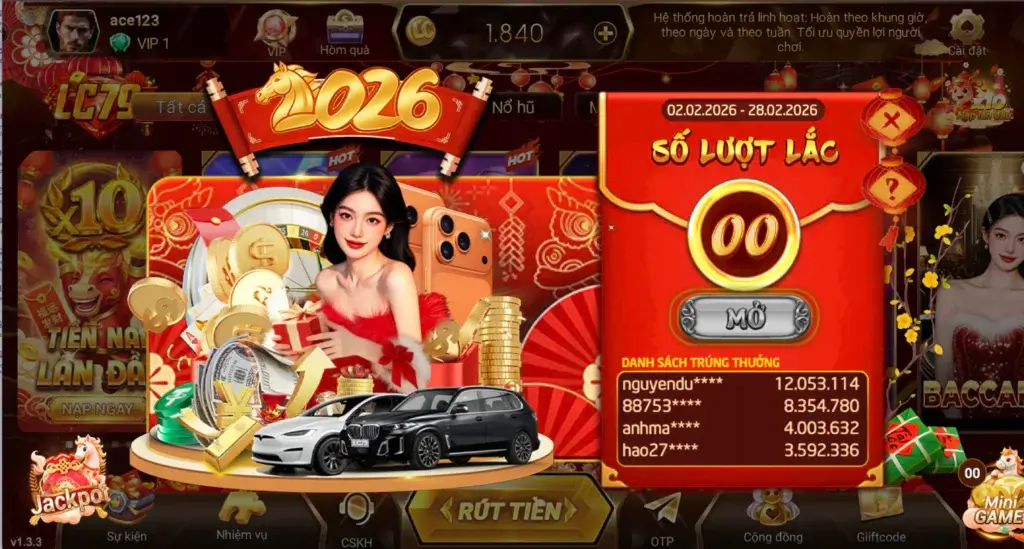 Bảng giải thưởng Lắc Xì 2026 LC79: lì xì tiền mặt 26.262.626đ, 16.666.666đ, 8.888.888đ, 6.666.666đ và nhiều mốc may mắn