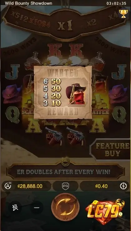 Cuộn quay biểu tượng khung vàng Wild Bounty Showdown.