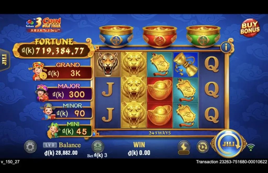 Ảnh giao diện chính game 3 Coin Wild Tiger (slot JILI) chơi tại LC79