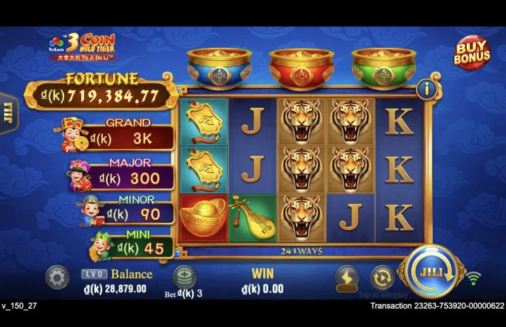 Ảnh màn hình gameplay game 3 Coin Wild Tiger (slot JILI) chơi tại LC79