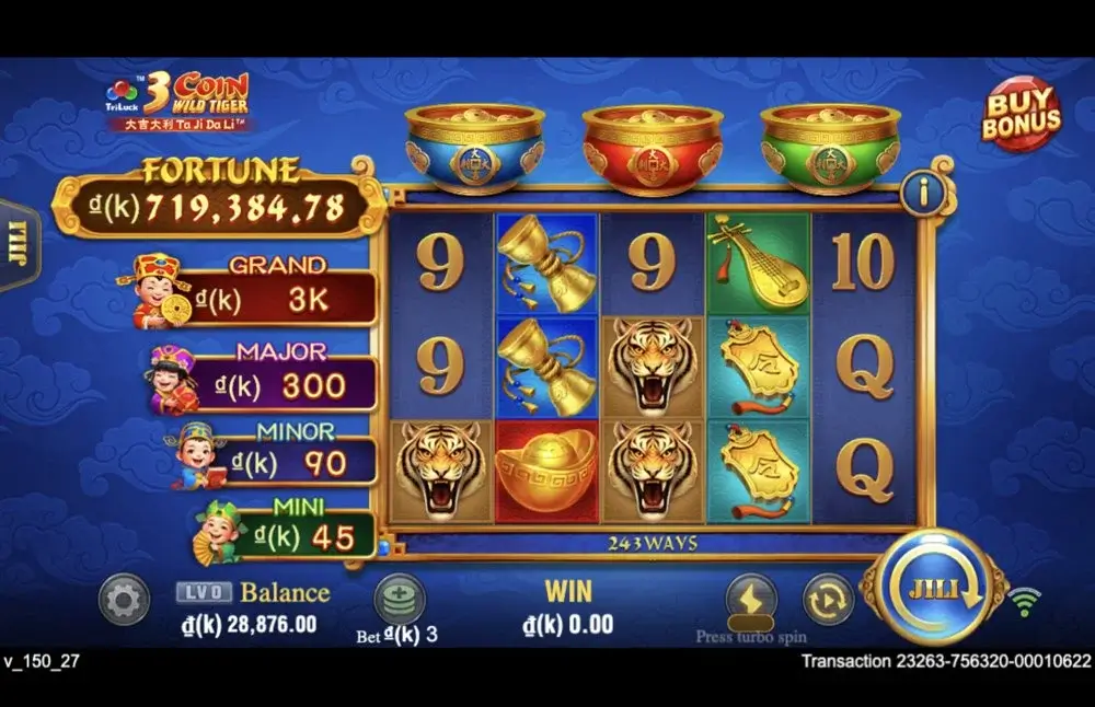 Ảnh bảng biểu tượng & tính năng game 3 Coin Wild Tiger (slot JILI) chơi tại LC79