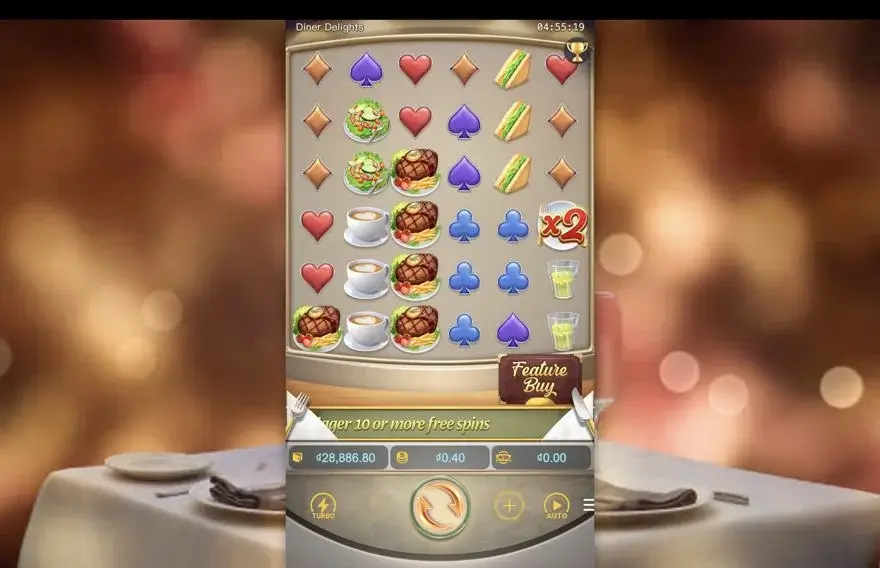Ảnh bảng biểu tượng & tính năng game Diner Delights (slot PG) chơi tại LC79