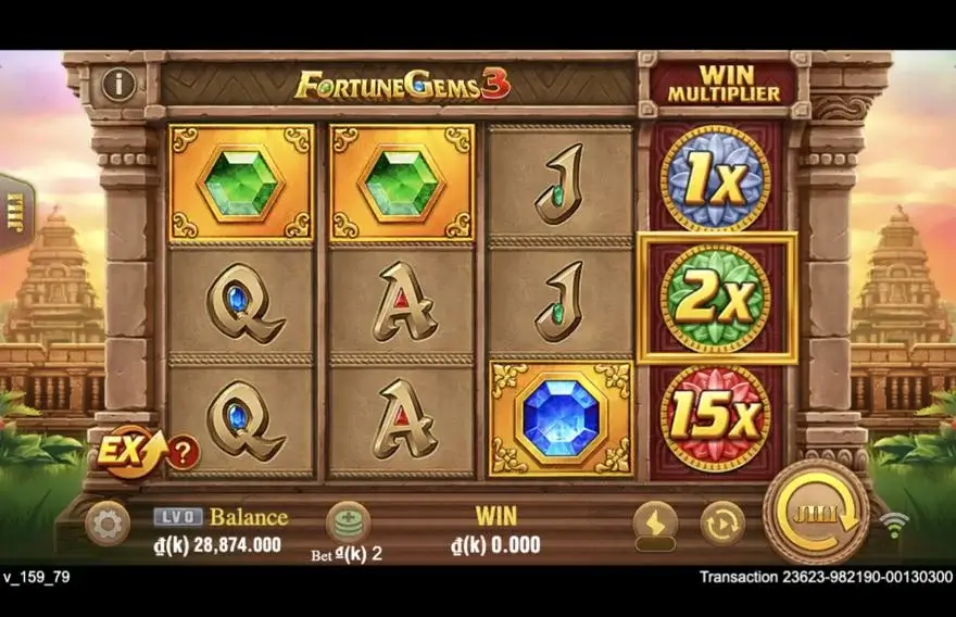 Ảnh màn hình gameplay game Fortune Gems 3 (slot JILI) chơi tại LC79