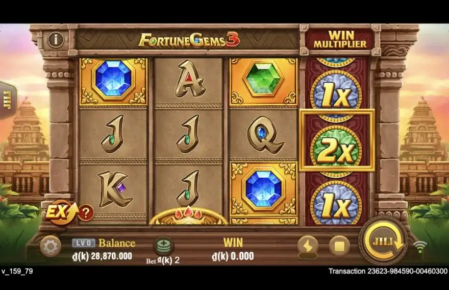 Ảnh bảng biểu tượng & tính năng game Fortune Gems 3 (slot JILI) chơi tại LC79