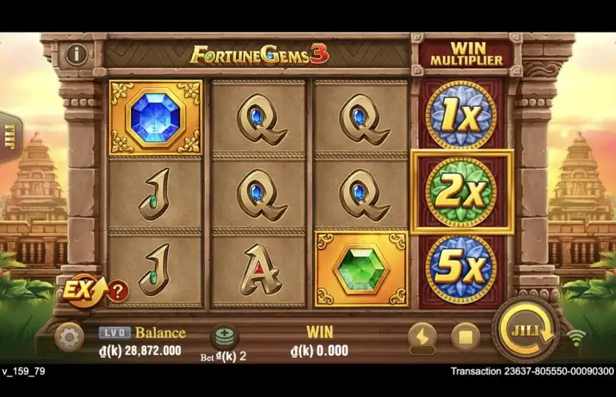 Ảnh bảng biểu tượng & tính năng game Fortune Gems (slot JILI) chơi tại LC79