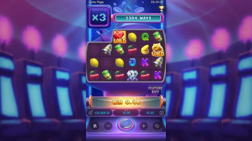 Ảnh bảng biểu tượng & tính năng game Lucky Piggy (slot PG) chơi tại LC79